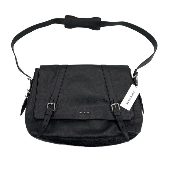 Cole Haan Messenger Bag Black Pebble Leather CHRM11002 Storage Cover - Picture 1 of 10